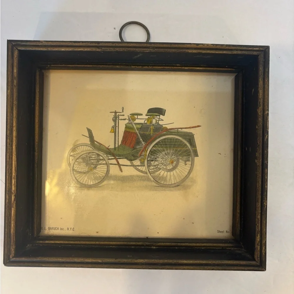 Vintage automobile & carriage set of 2 framed 5x6 prints